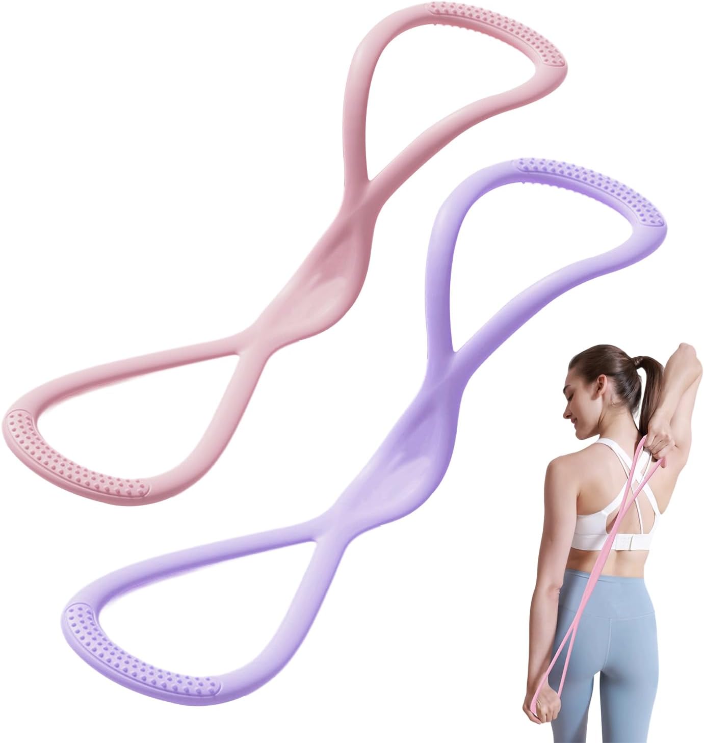 Figure 8 Resistance Band - 2個セット 15LB+25LB レジスタンスバンド、女性男性用フィギュア8型レジスタンスバンド、腕、背中、肩のストレッチ用8字型レジスタンスゴムバンド、ハンドル付き、破れにくい、持ち運び可能