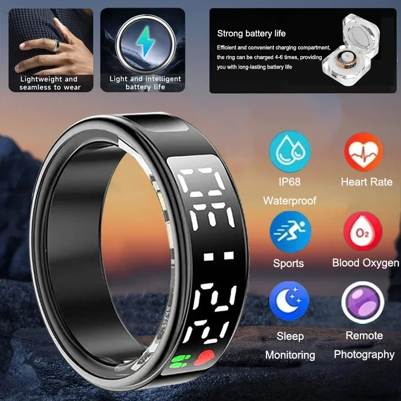 Gymnastics Rings - スマートリング男性女性心拍数血中酸素モニターマルチ 5ATM & IP68 防水スポーツリング睡眠フィットネス Android