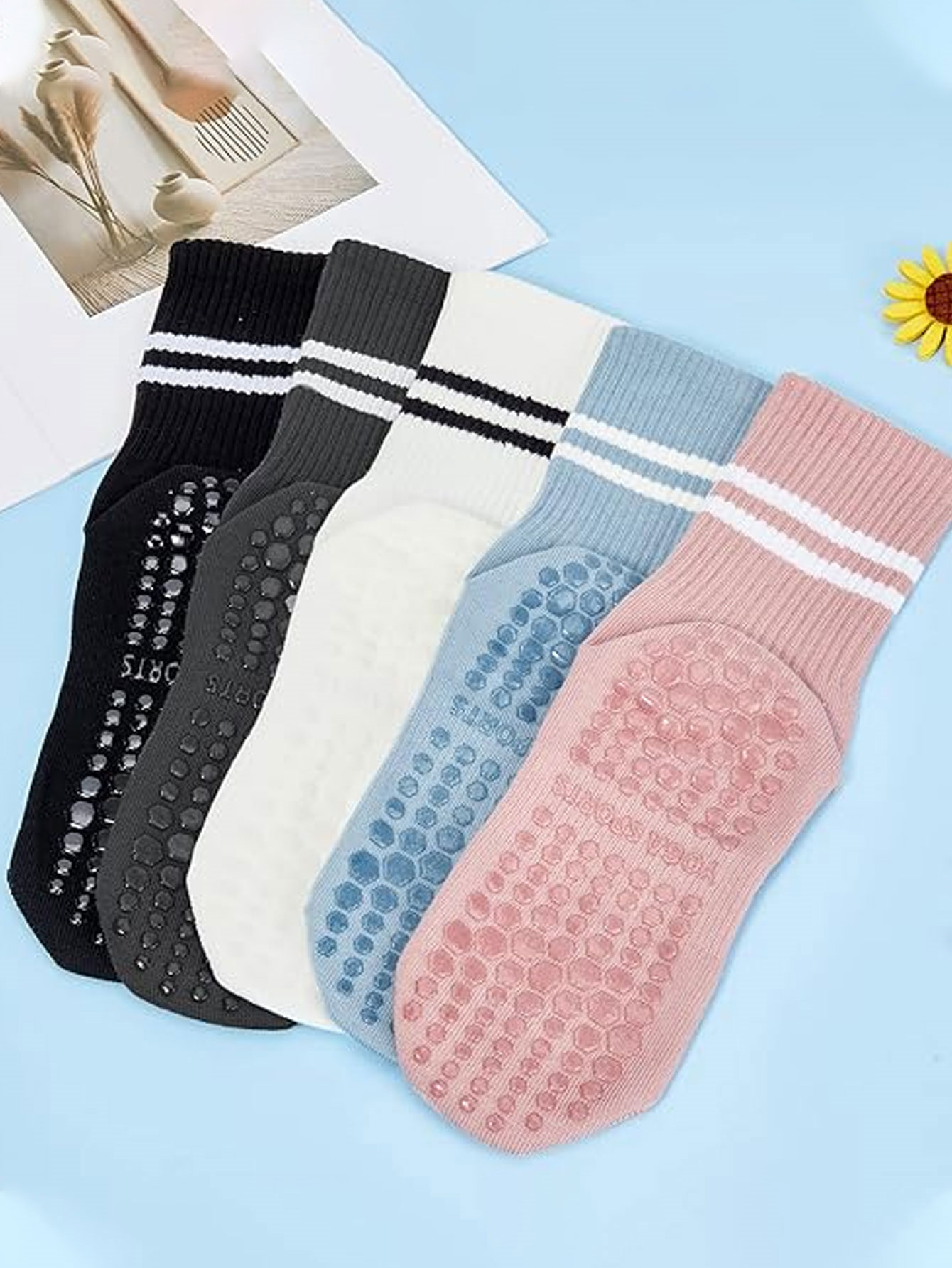 3足組のヨガソックス、滑り止め付きプロフェッショナル女性用ピ - Fitness Yoga Pilates のレビューと価格