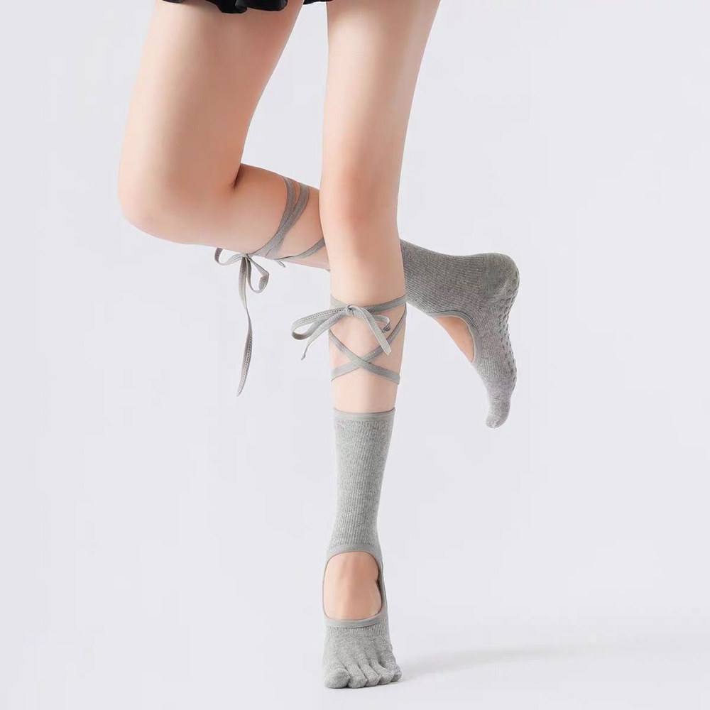 レースアップ式のバレエヨガソックス、女性用、ミドル丈、滑り止 - Fitness Yoga Pilates のレビューと価格