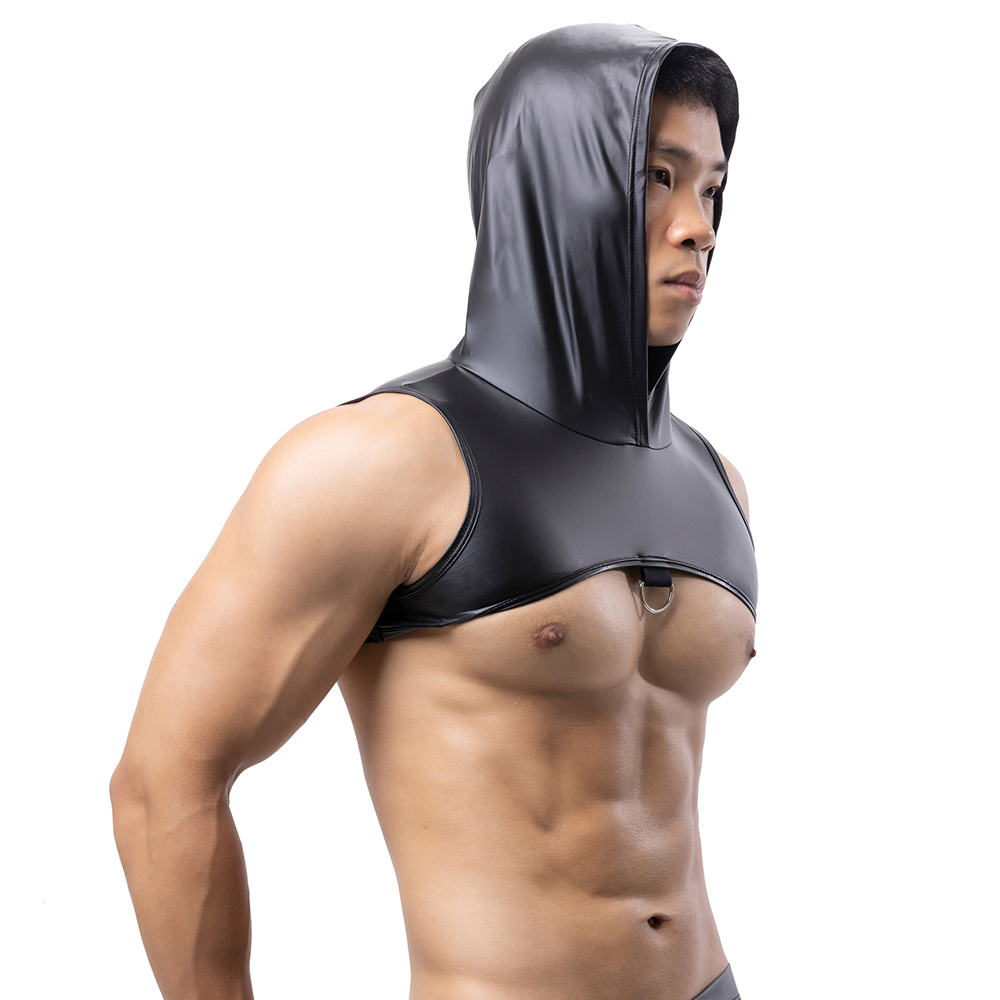 男性フェイクレザーフード付きフィットネスタンクトップ胸ハーネ - Gymnastics Rings のレビューと価格