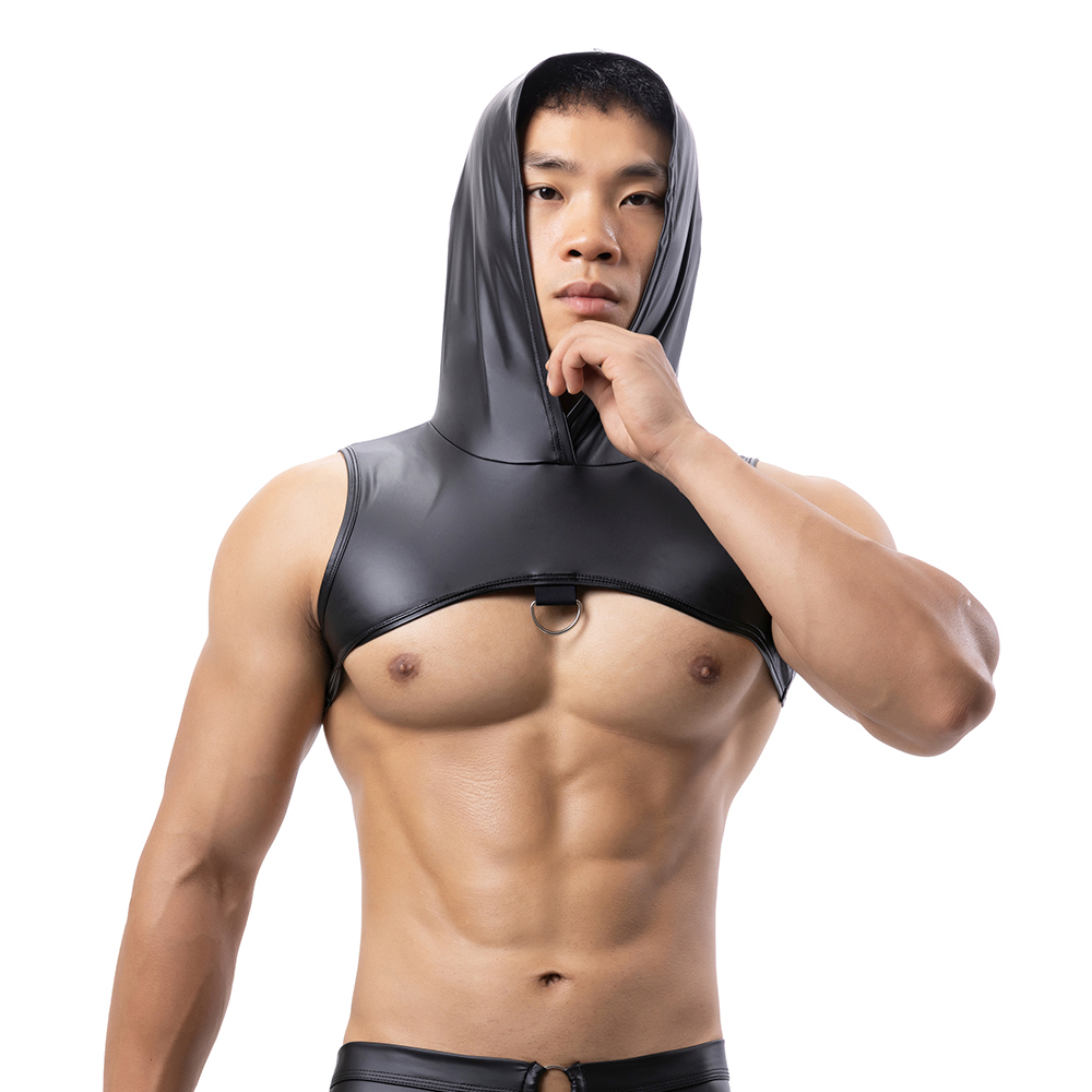 男性フェイクレザーフード付きフィットネスタンクトップ胸ハーネ - Gymnastics Rings のレビューと価格
