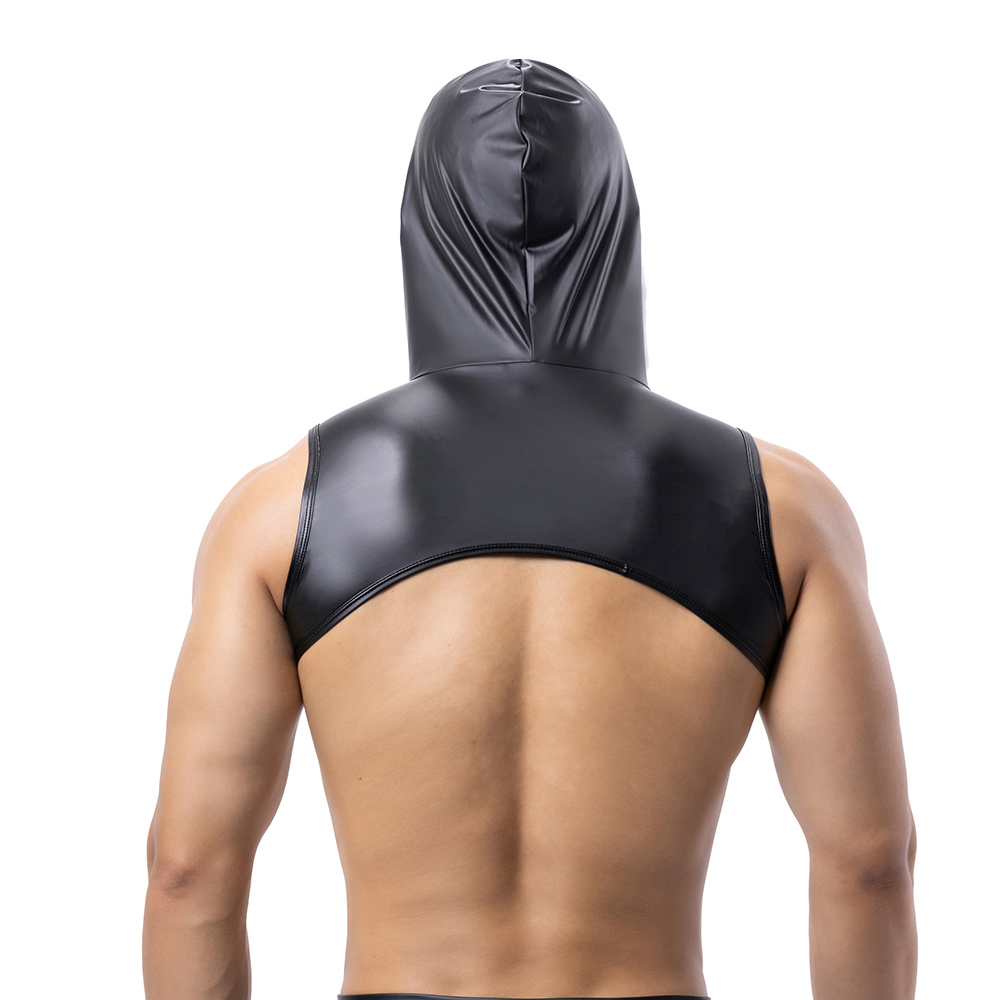 男性フェイクレザーフード付きフィットネスタンクトップ胸ハーネ - Gymnastics Rings のレビューと価格