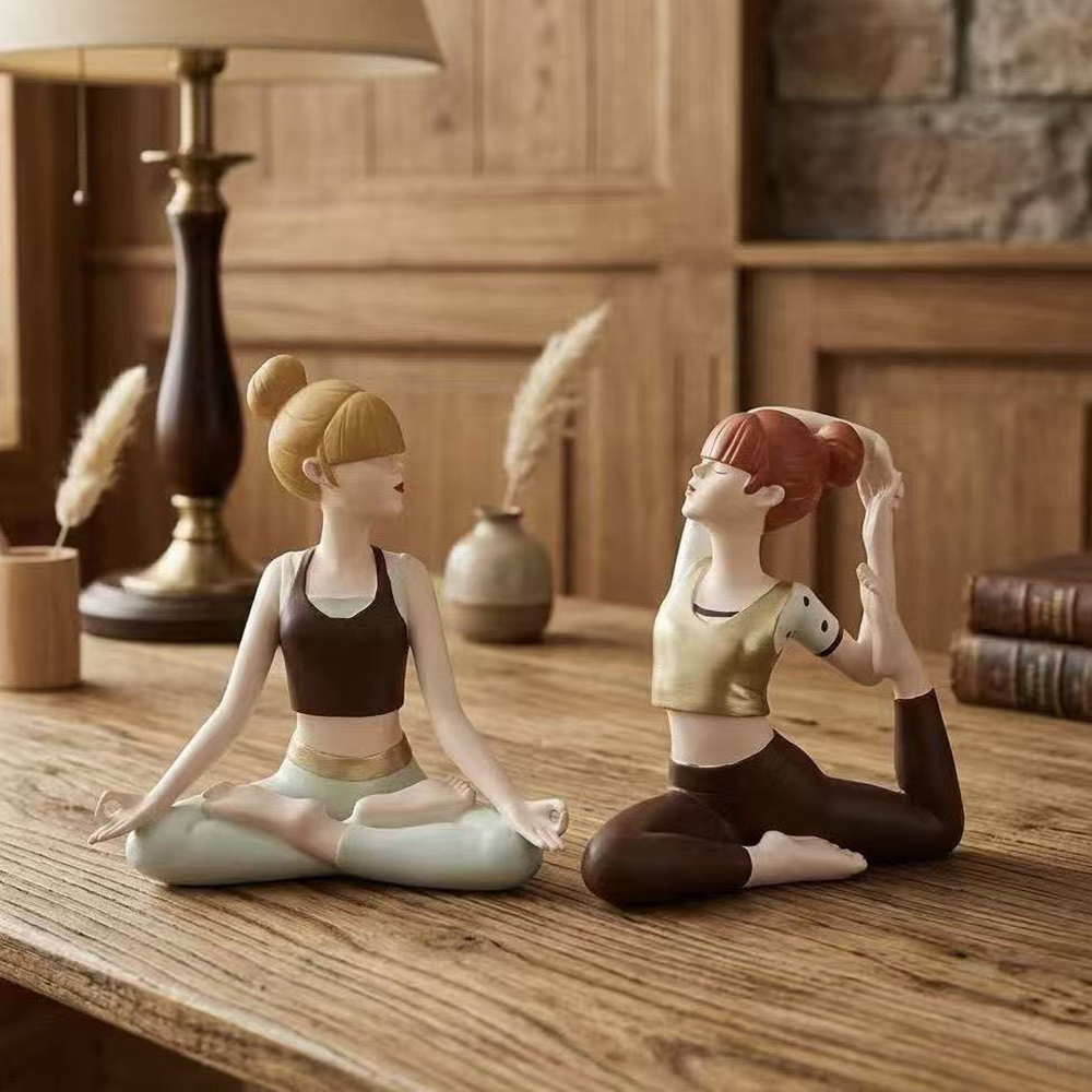 ヨガガール像、砂岩テクスチャ樹脂工芸品、オフィスデスク棚用禅 - Zen Yoga Fitness のレビューと価格